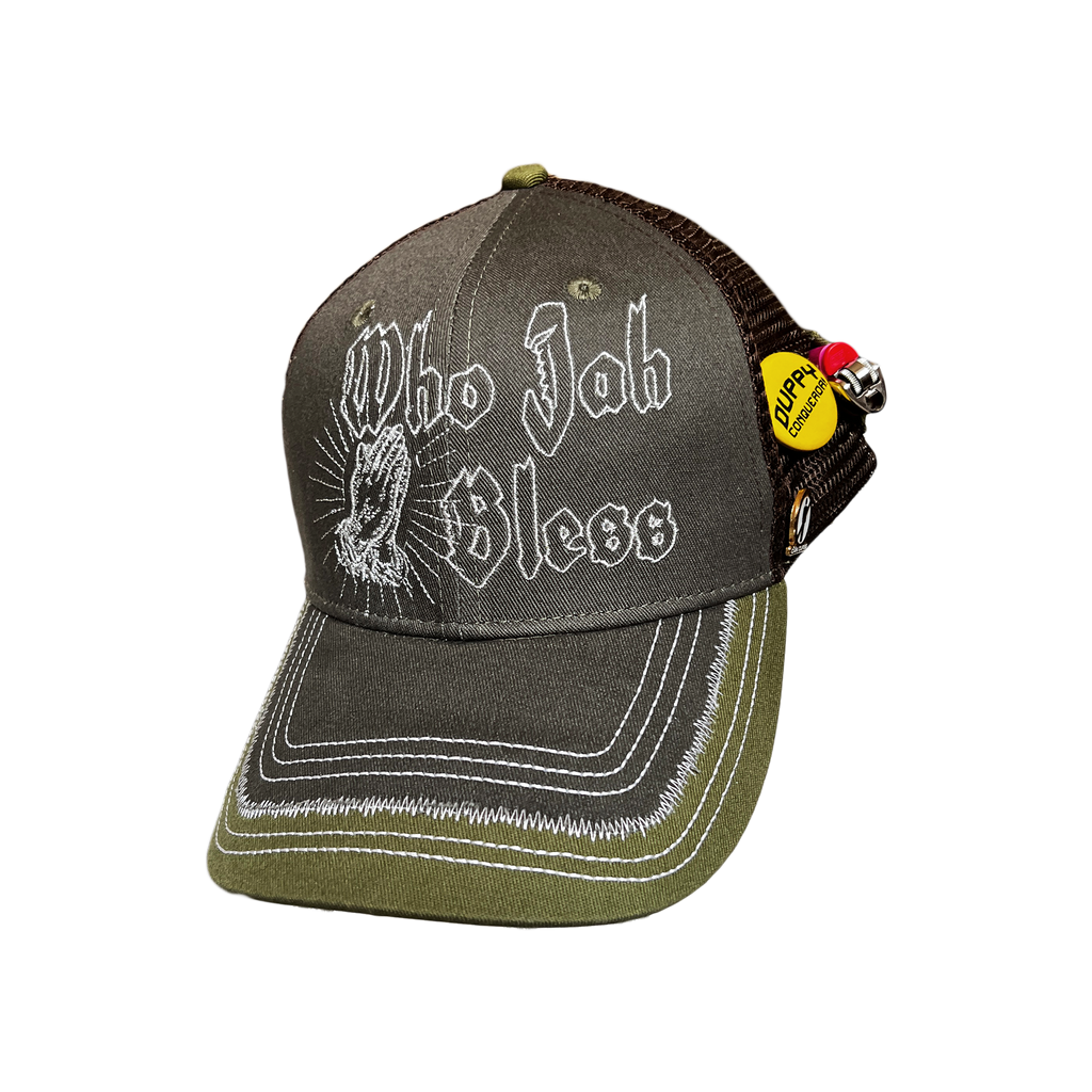 WHO JAH BLESS TRUCKER HAT — MOSS GREEN [V2.0]